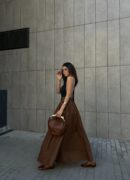 Coffee Poplin Elastic Waist Long Skirt 27321 - First Angels - Globality Store - Women Clothes Wholesale Turkey