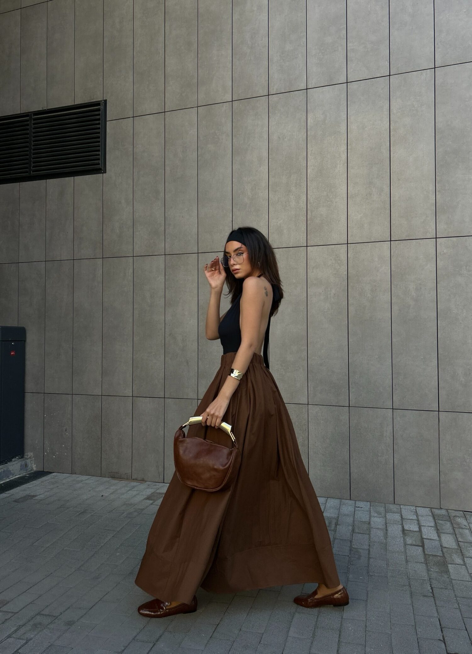Coffee Poplin Elastic Waist Long Skirt 27321 - First Angels - Globality Store - Women Clothes Wholesale Turkey