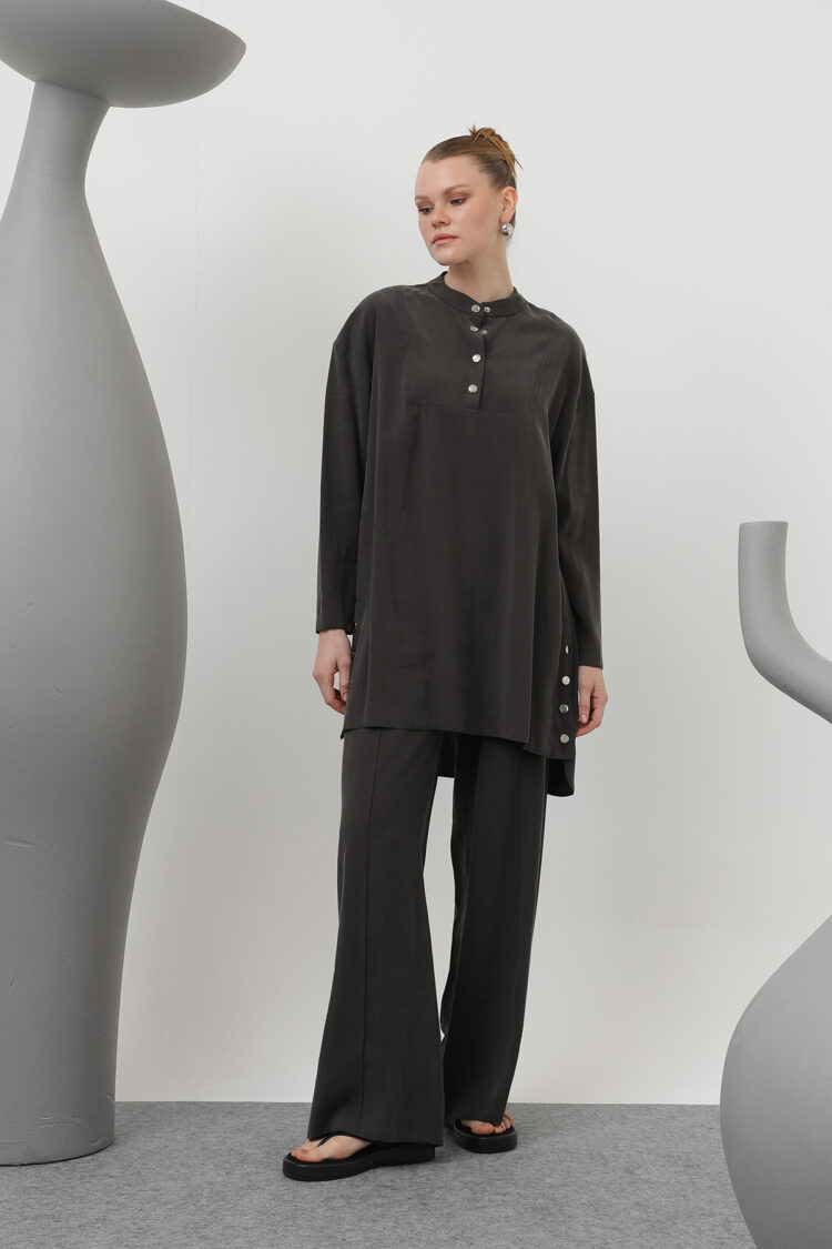 Women's Dominant Collar Patchwork Button Detailed Trousers Suit - Puane - Globality Store - Women Clothes Wholesale Turkey
