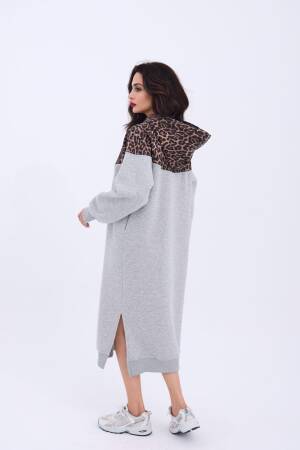 Leopard Patterned Long Sweater - Gray - Fame - Globality Store - Women Clothes Wholesale Turkey