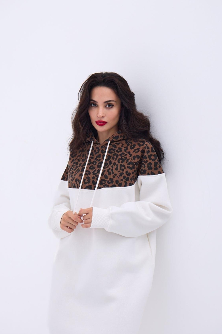 Leopard Pattern Long Sweat -& Brown