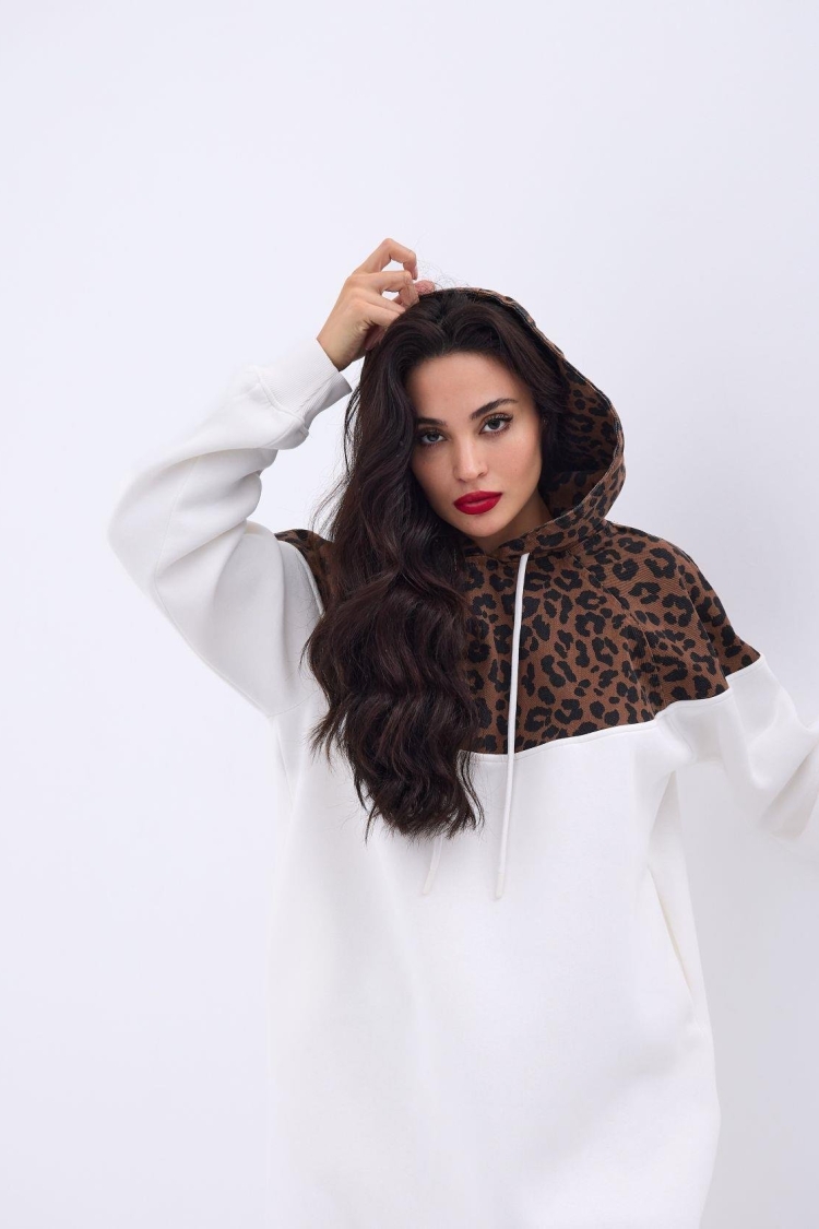 Leopard Pattern Long Sweat -& Brown - Fame - Globality Store - Women Clothes Wholesale Turkey