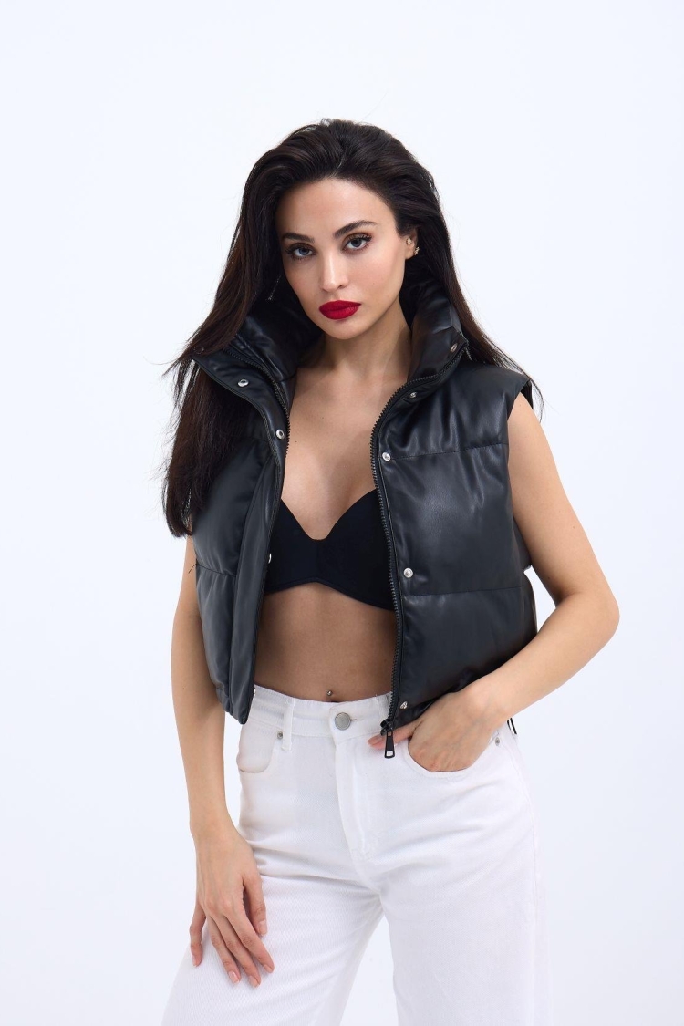 Leather Vest - Black - Fame - Globality Store - Women Clothes Wholesale Turkey