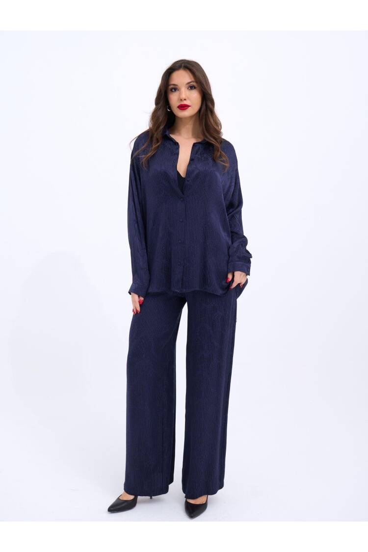 Suit With Shirt And Pants - Navy - Fame - Globality Store - Women Clothes Wholesale Turkey