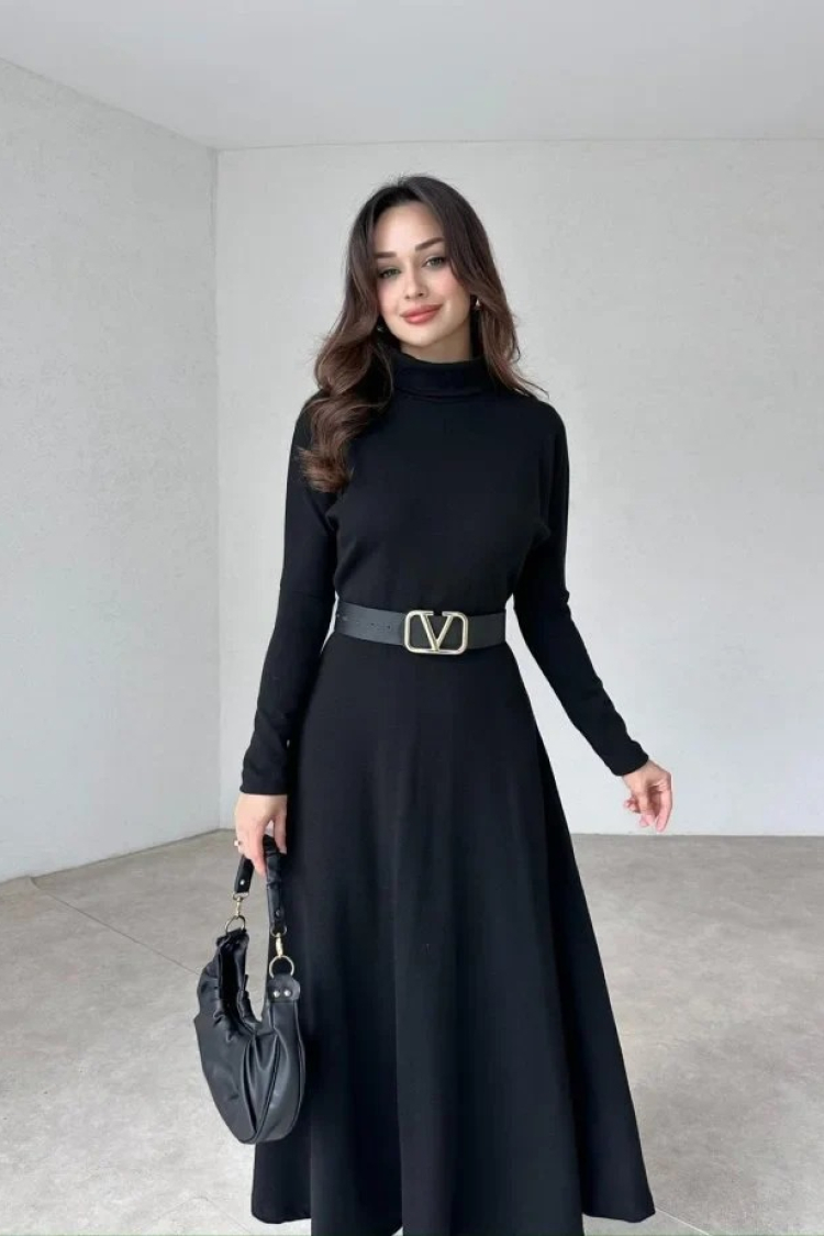 Long Sleeve Turtleneck Long Acrylic Dress