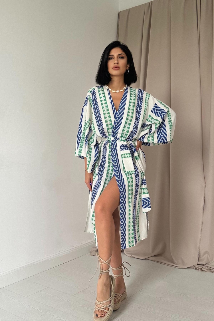 Patterned Kimono Dress - Elisa - Globality Store - Women Clothes Wholesale Turkey