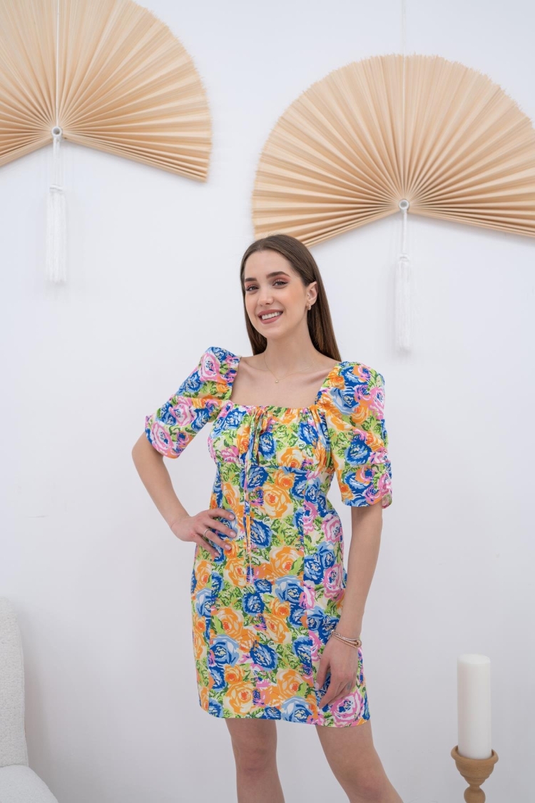 Patterned Halter Neck Patterned Dress - Multicolor
