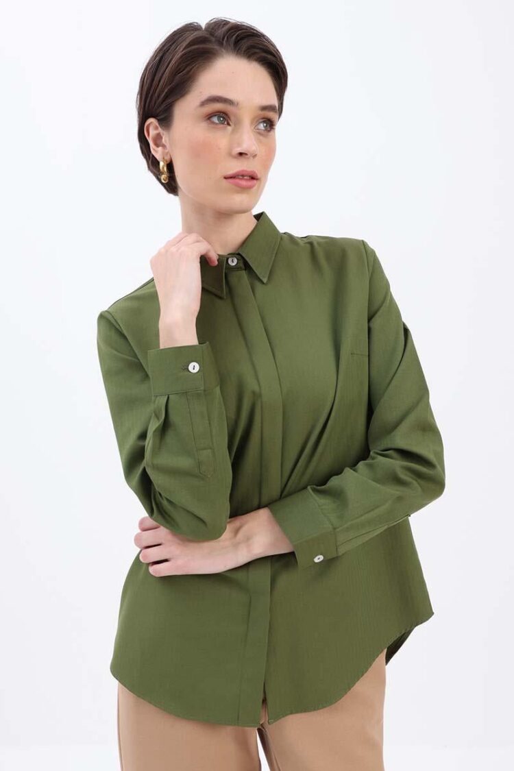 Hidden Placket Shirt Tunic - Allday - Globality Store - Women Clothes Wholesale Turkey