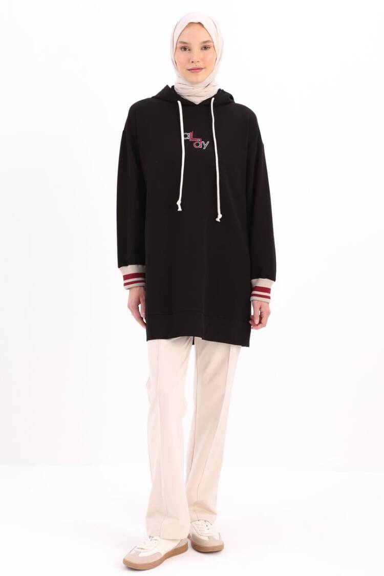 Embroidered Cuff Ribbed Sweat Tunic