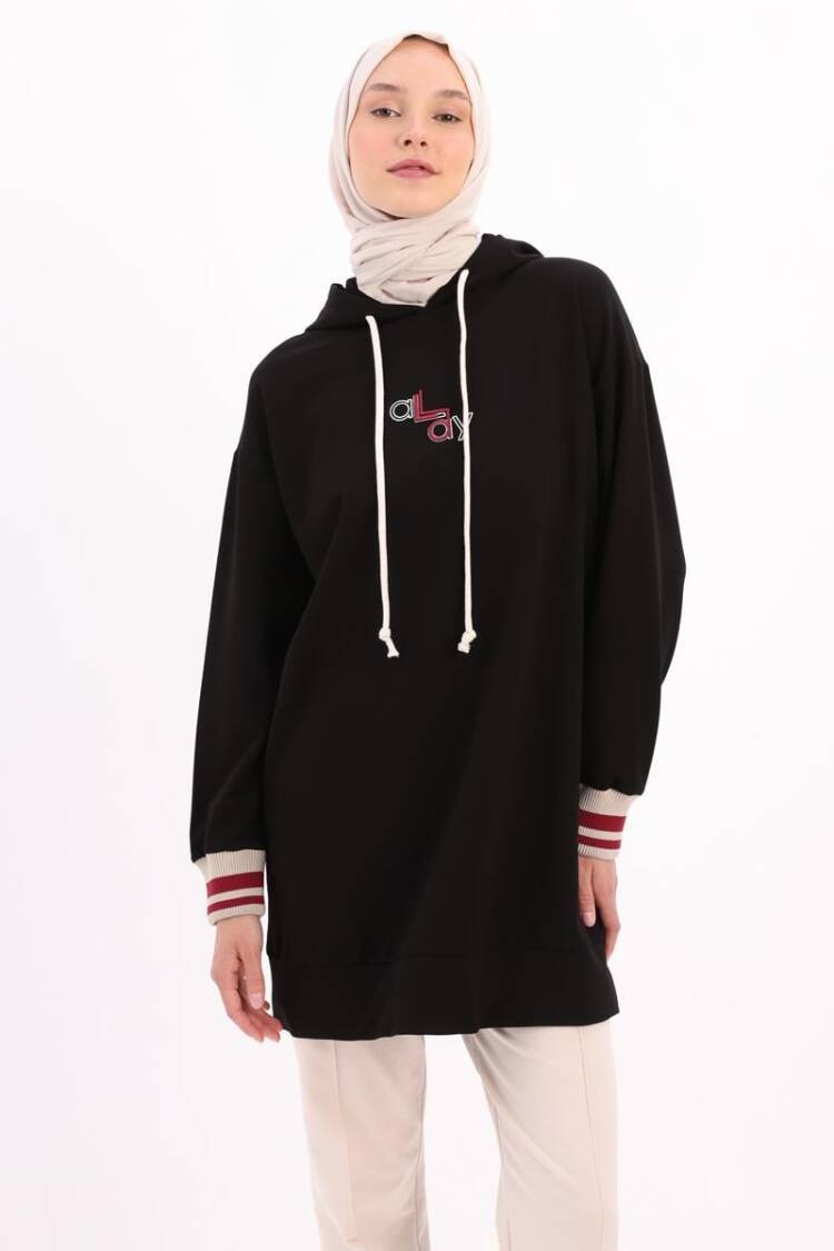 Embroidered Cuff Ribbed Sweat Tunic - Allday - Globality Store - Women Clothes Wholesale Turkey