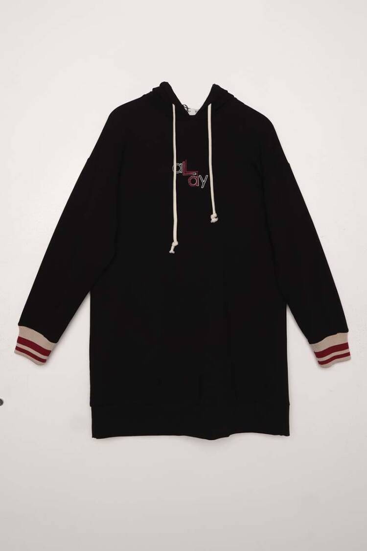 Embroidered Cuff Ribbed Sweat Tunic