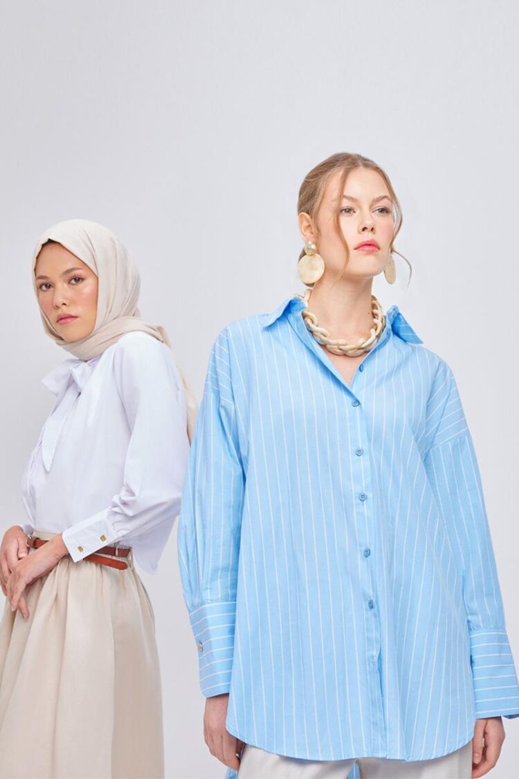 Striped Shirt - Blue - Allday - Globality Store - Women Clothes Wholesale Turkey