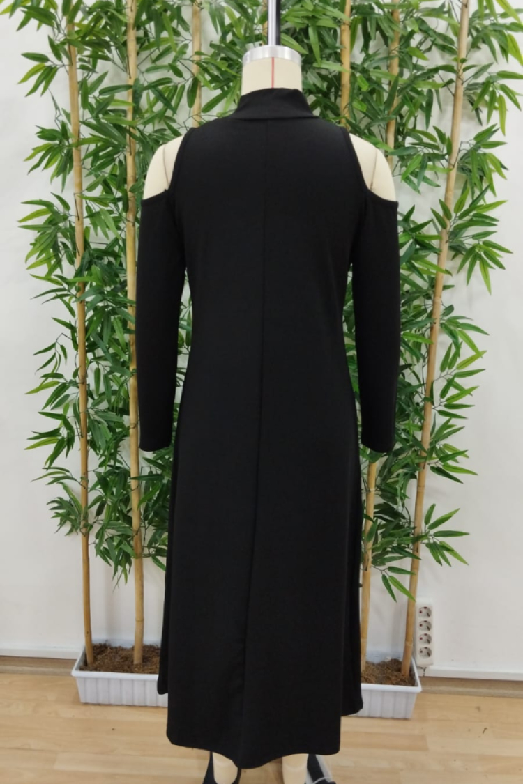 Women's Turtleneck Off Shoulder Long Sleeve Janjan Crepe Dress