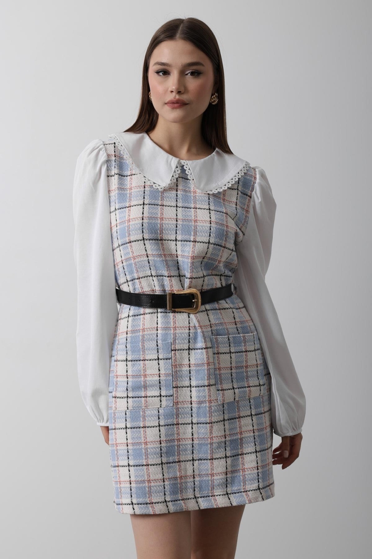 Plaid Shirt Detail Dress -