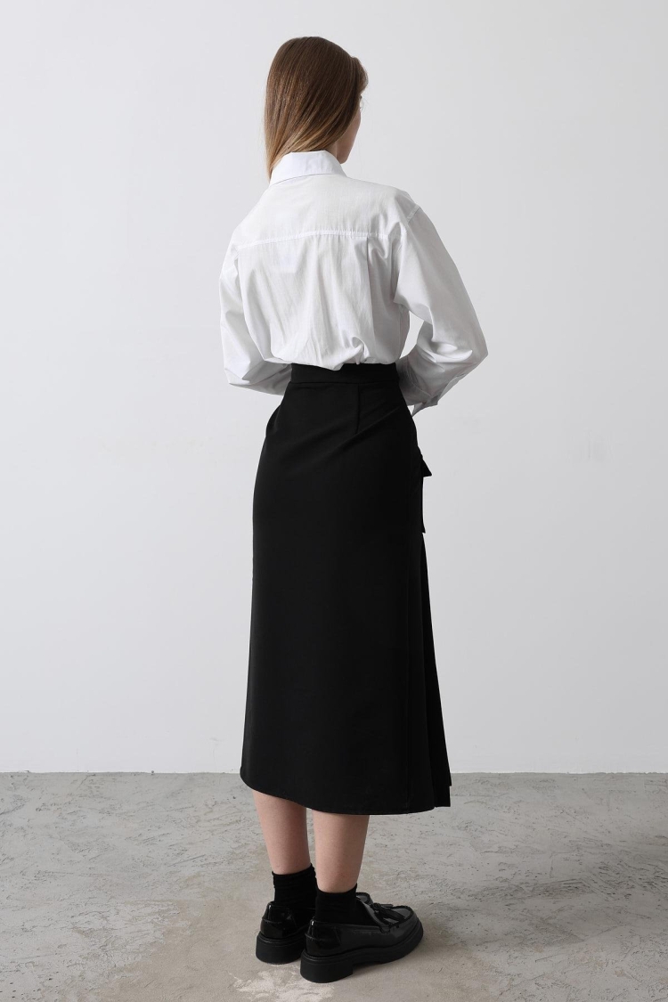 Pleated Contrast Shirt Dress - - White
