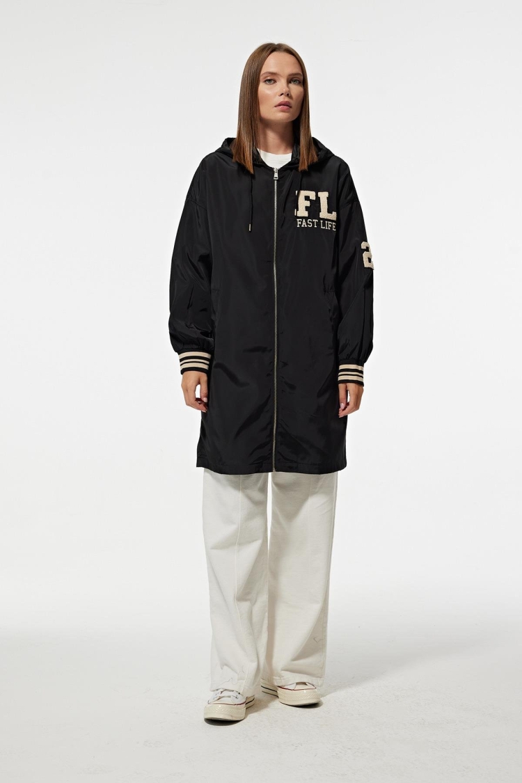 Hooded Long Women's College Trench Coat