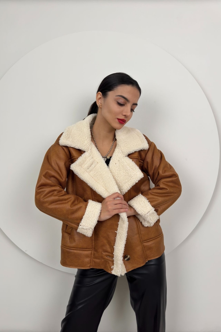 Oversize Plush Coat - Taba - Miss Janell - Globality Store - Women Clothes Wholesale Turkey