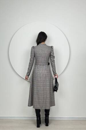 Striped Plaid Belt Dress - Grey - Miss Janell - Globality Store - Women Clothes Wholesale Turkey
