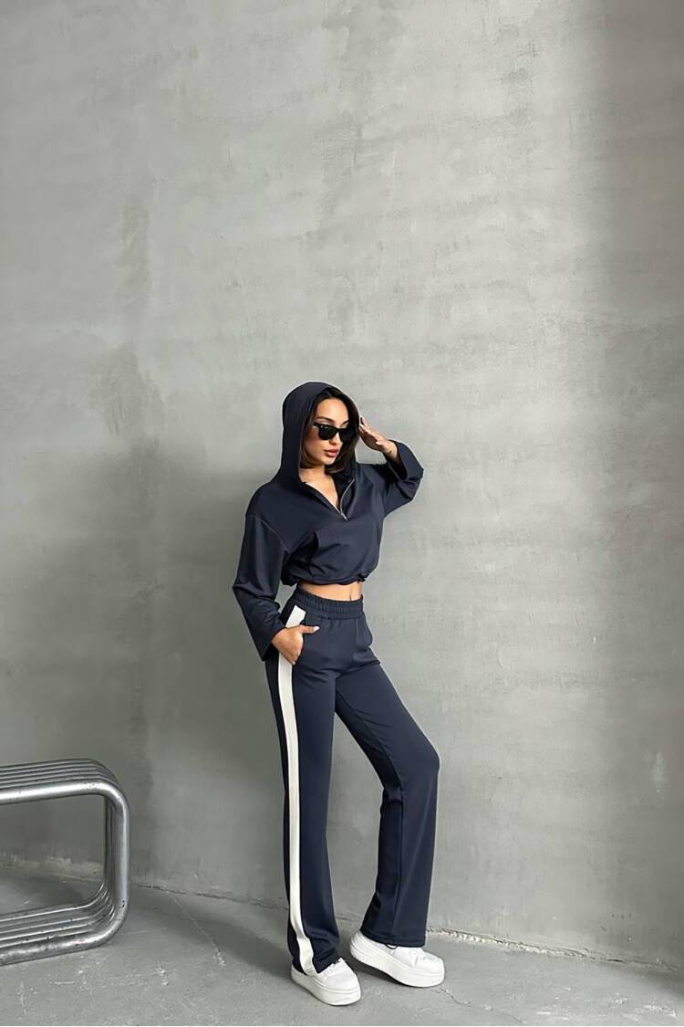 Crop Hoodie Tracksuit - Anthracite - Mode Roy - Globality Store - Women Clothes Wholesale Turkey