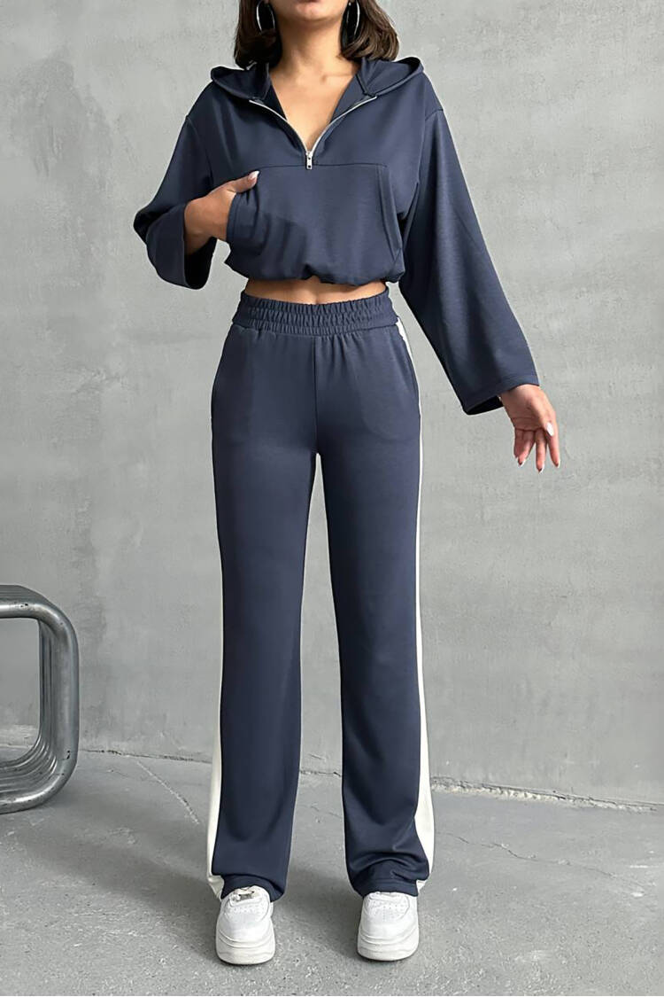 Crop Hoodie Tracksuit - Anthracite