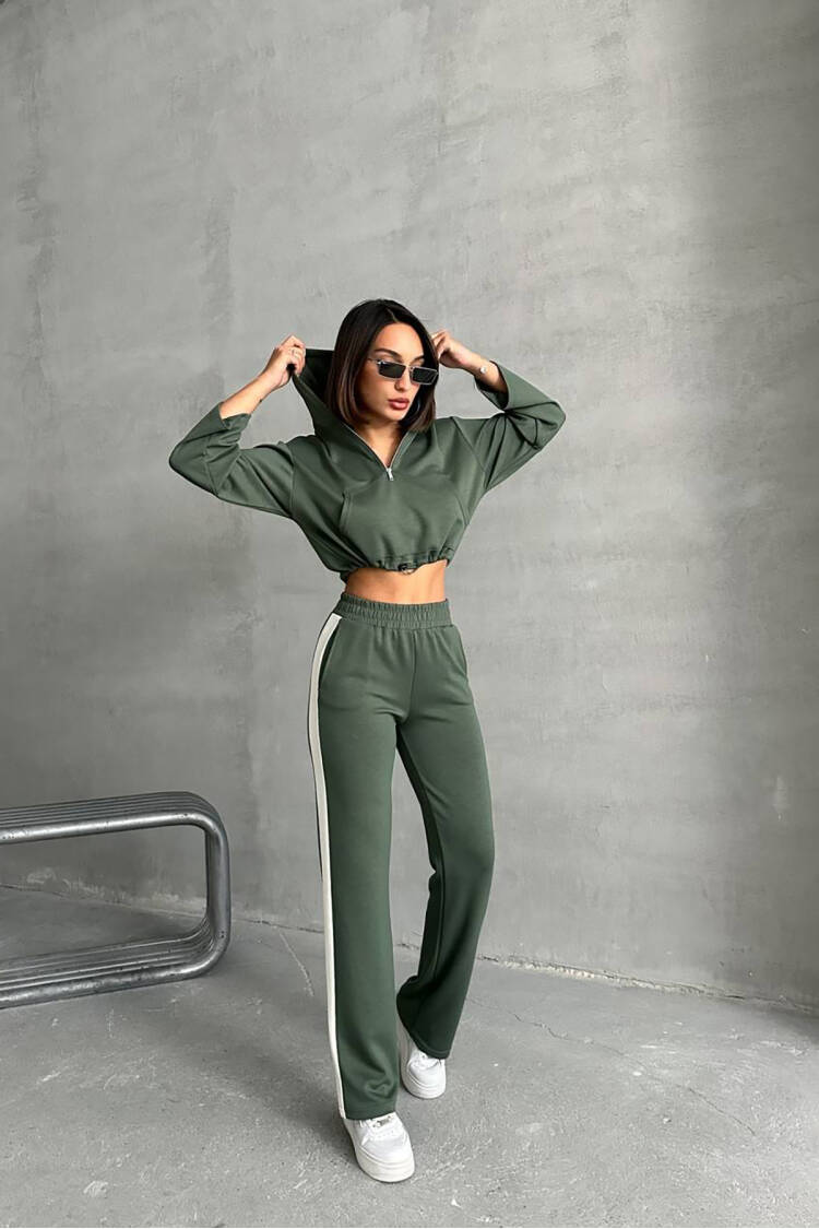 Crop Hoodie Tracksuit - Green