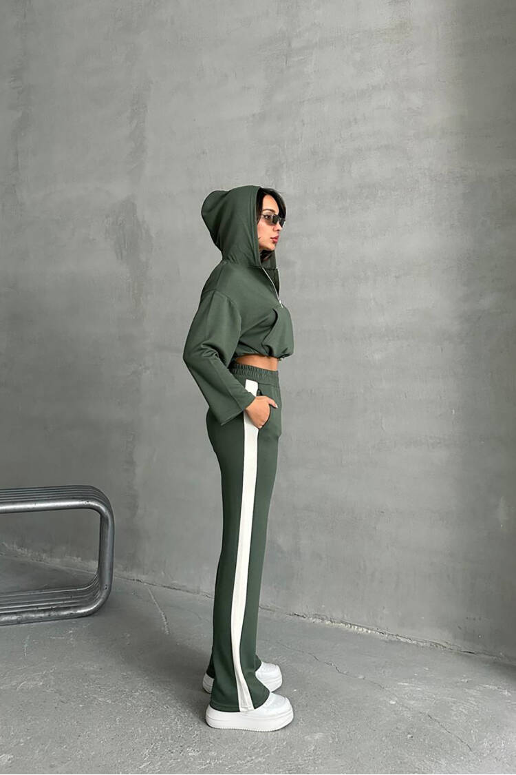 Crop Hoodie Tracksuit - Green