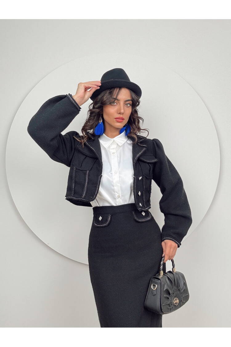 Skirt Slit Suit - Black - Miss Janell - Globality Store - Women Clothes Wholesale Turkey