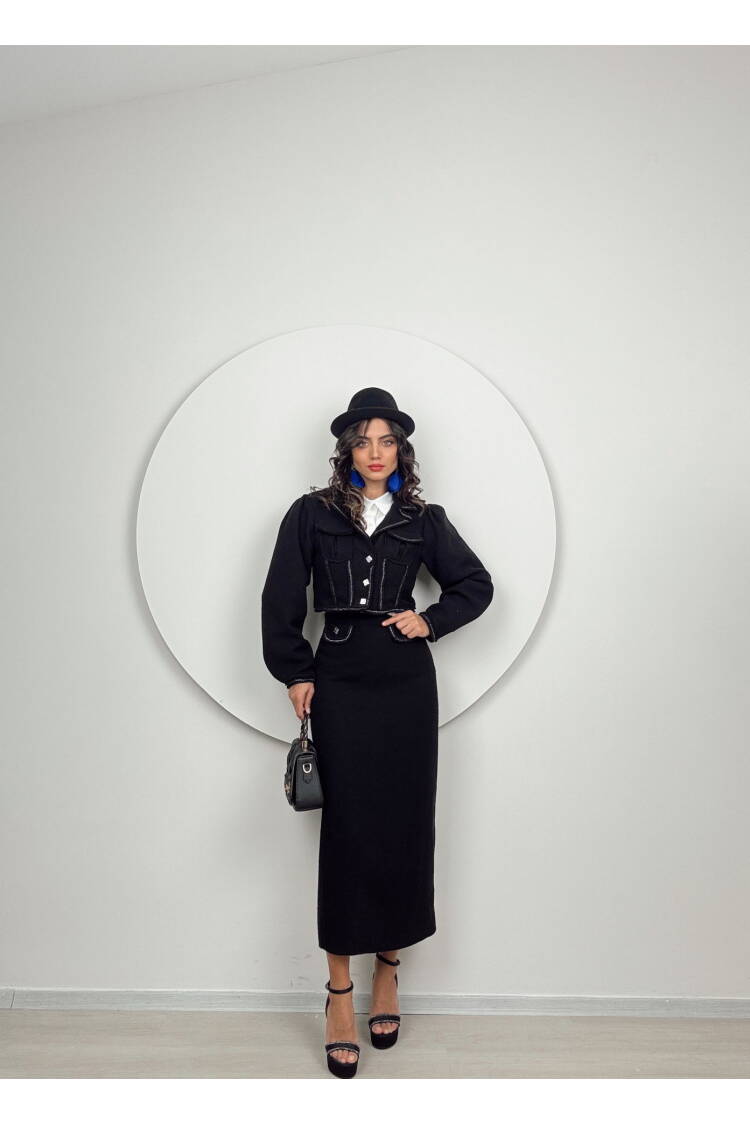 Skirt Slit Suit - Black