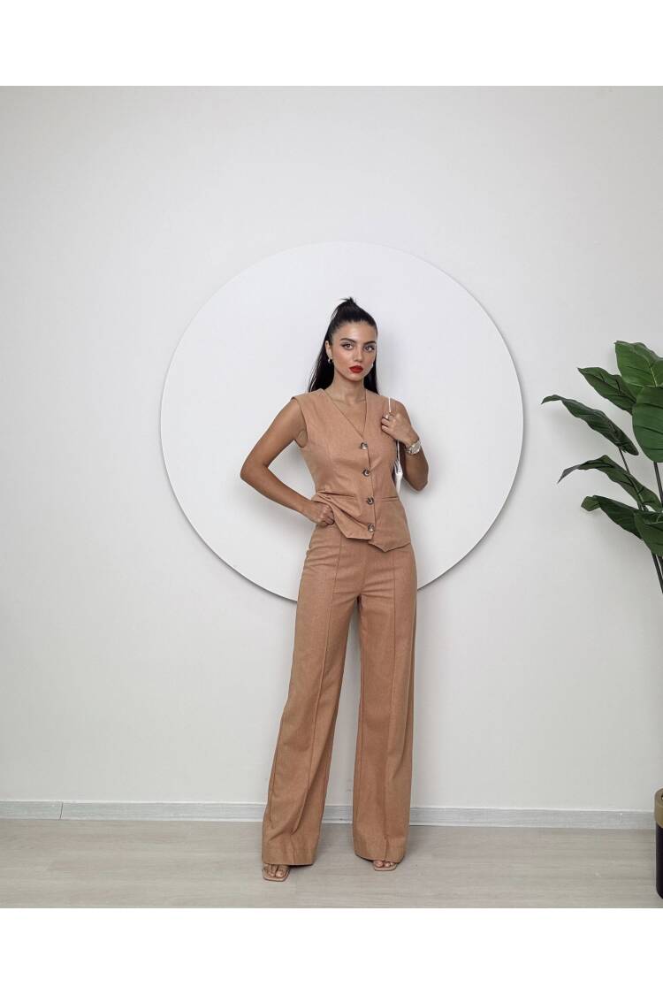 Trousers Vest Double Set - Taba