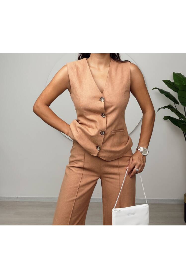 Trousers Vest Double Set - Taba