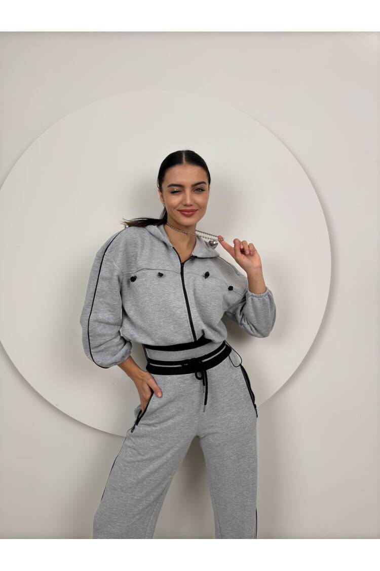 Knitwear Belt Detailed Tracksuit Set - Miss Janell - Globality Store - Women Clothes Wholesale Turkey
