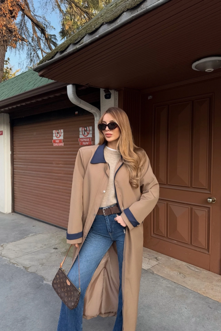 Button Detail Trench Coat - EYYO ATELIER - Globality Store - Women Clothes Wholesale Turkey