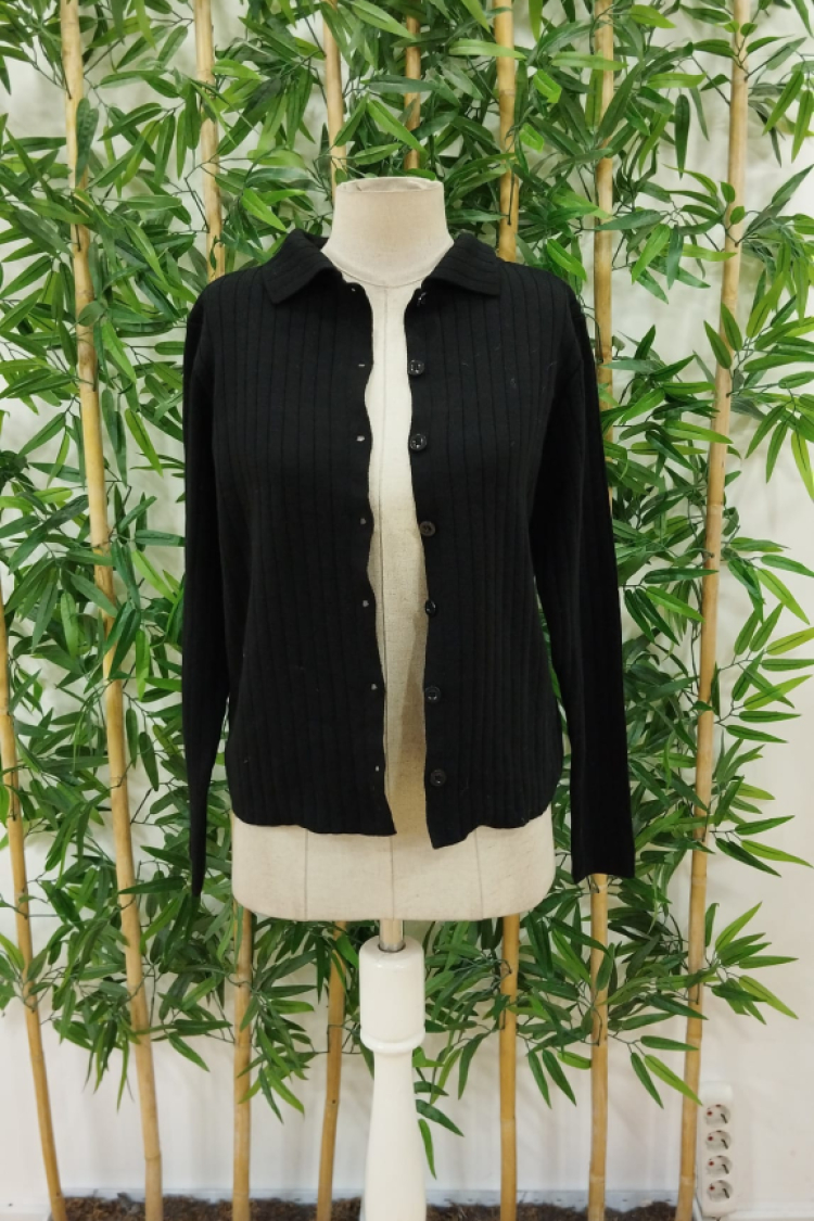Women's Long Sleeve Collar Front Buttoned Short Jacket - Black