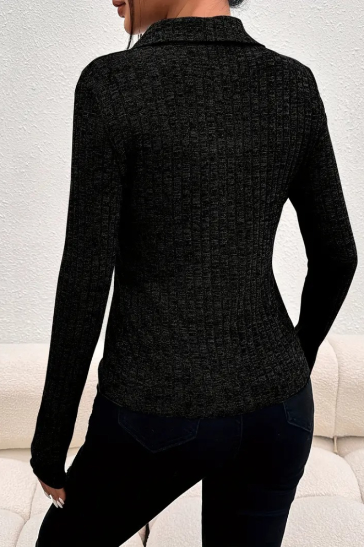 Women's Long Sleeve Collar Front Buttoned Short Jacket - Black