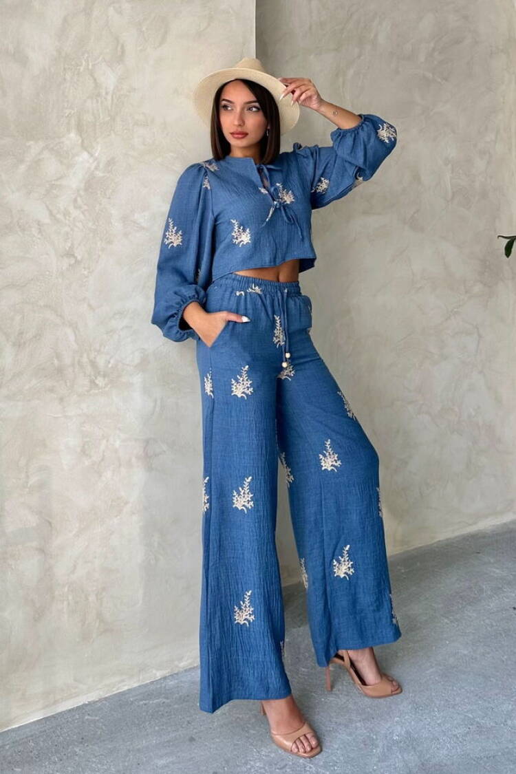 Wholesale Linen Pants With Embroidery Detail - Topshow - Globality Store - Women Clothes Wholesale Turkey