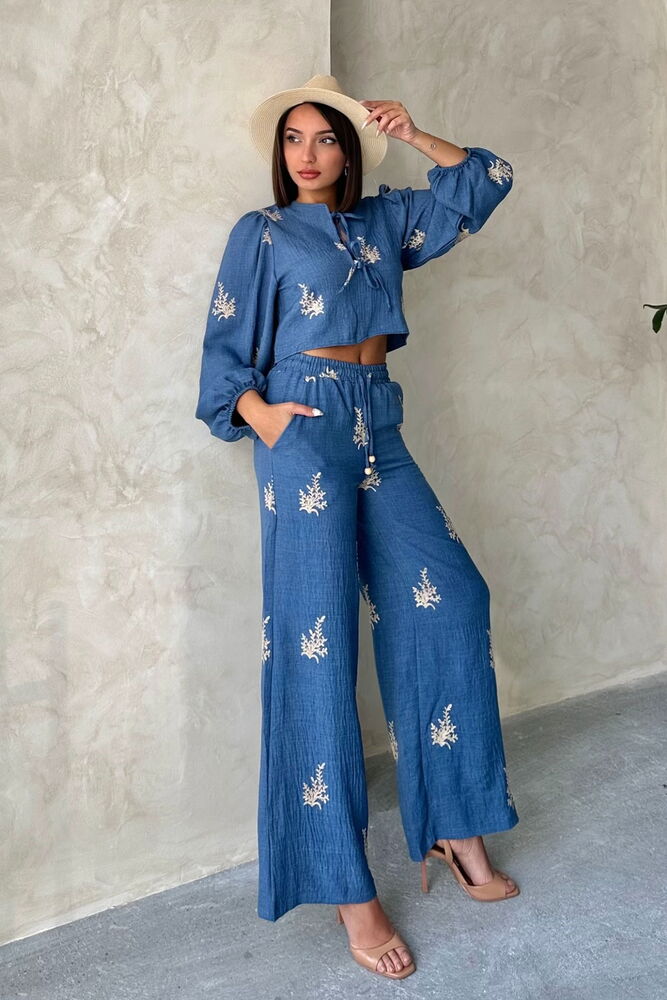 Wholesale Linen Pants With Embroidery Detail - Topshow - Globality Store - Women Clothes Wholesale Turkey
