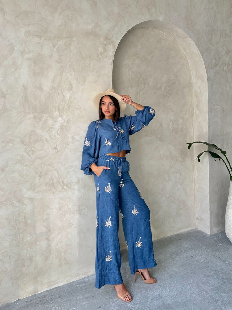 Wholesale Linen Pants With Embroidery Detail