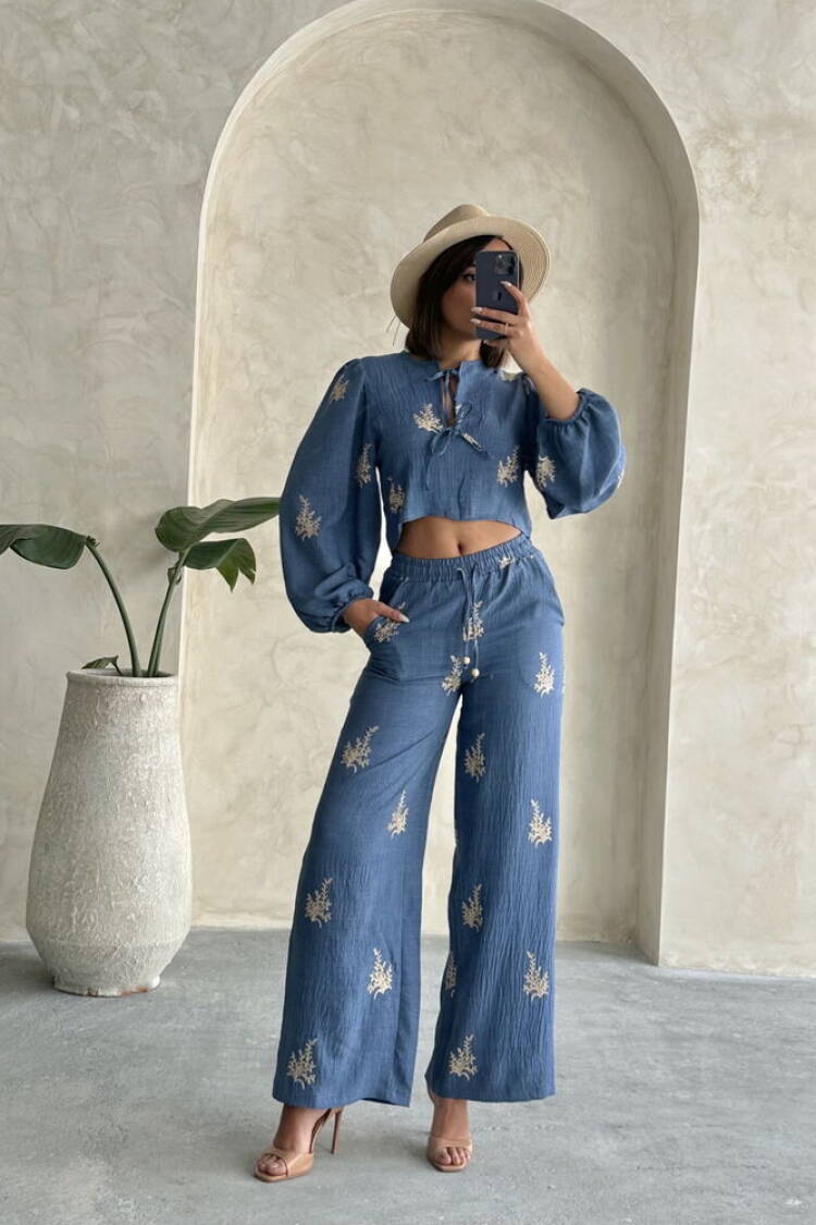 Wholesale Linen Pants With Embroidery Detail