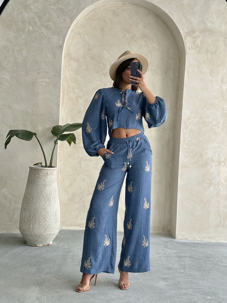 Wholesale Linen Pants With Embroidery Detail