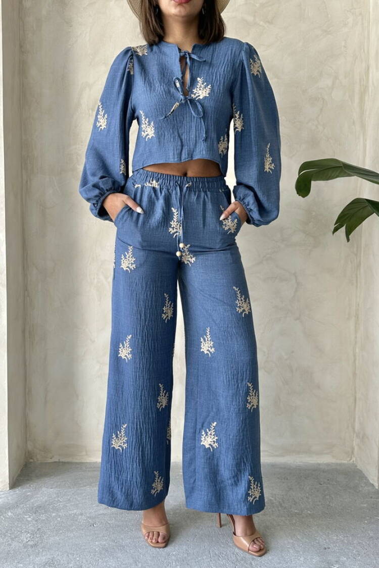 Wholesale Linen Pants With Embroidery Detail