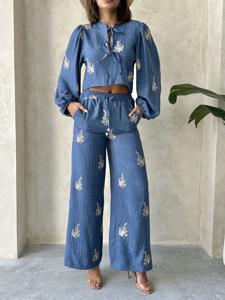 Wholesale Linen Pants With Embroidery Detail