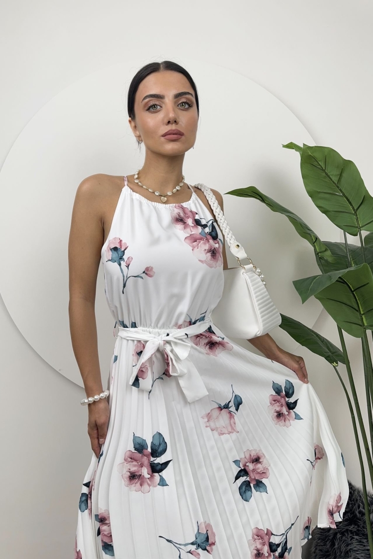 Rose Print Lace Dress - Multicolor