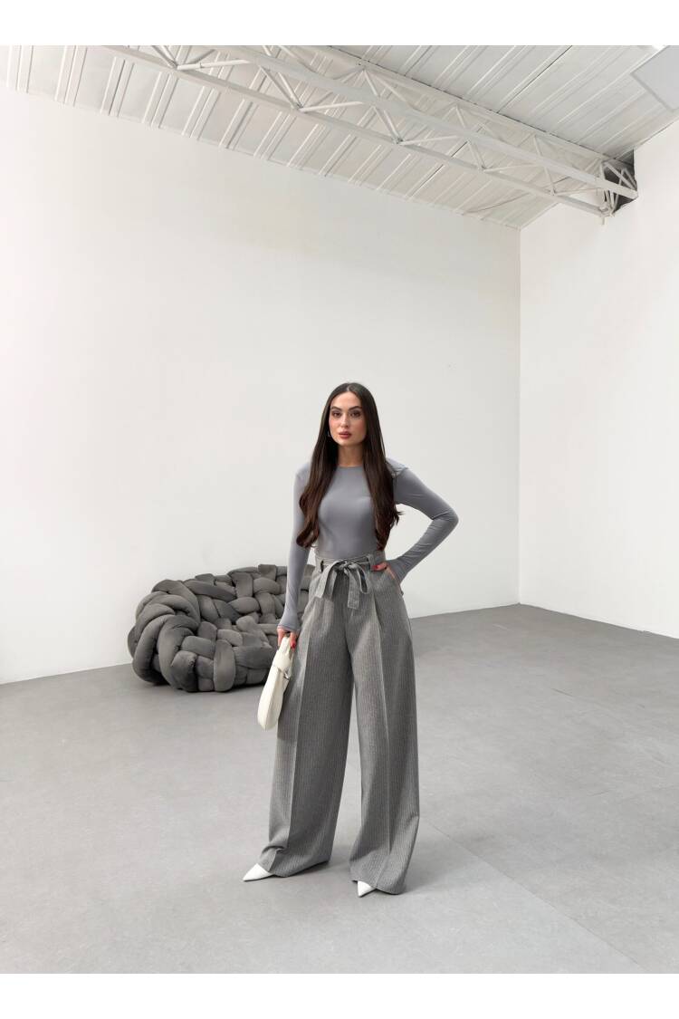 Sante Striped Waist Belt Palazzo Pants