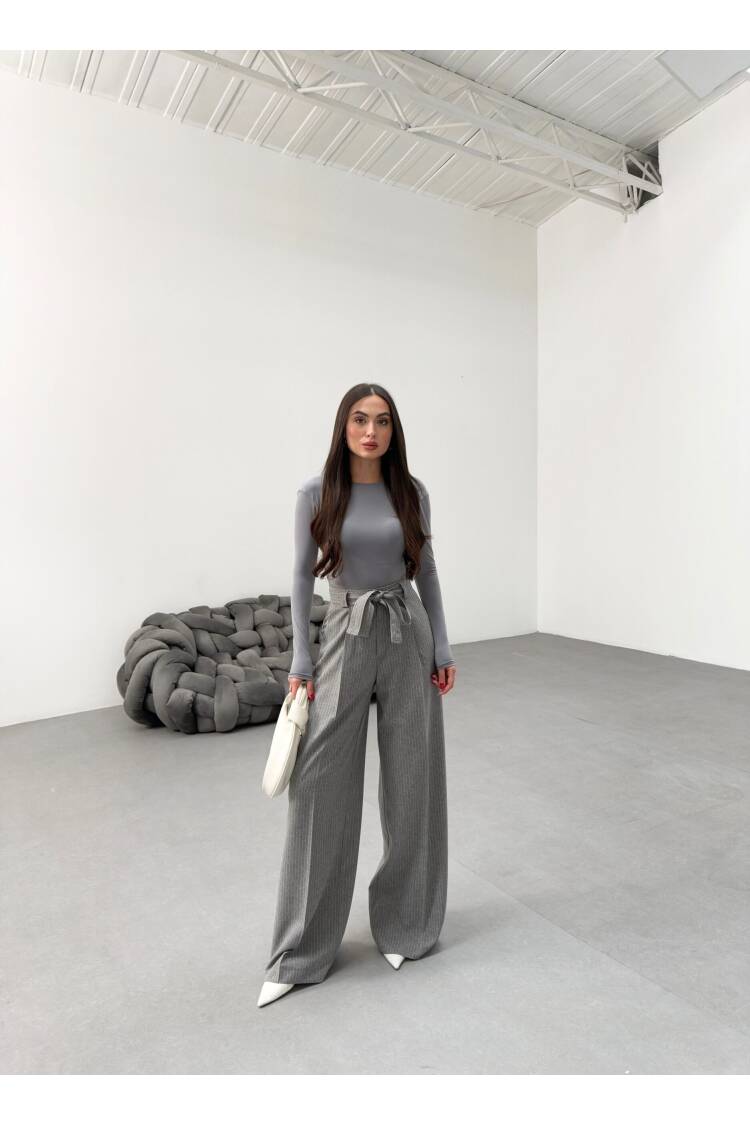 Sante Striped Waist Belt Palazzo Pants - Ouz Fashion - Globality Store - Women Clothes Wholesale Turkey