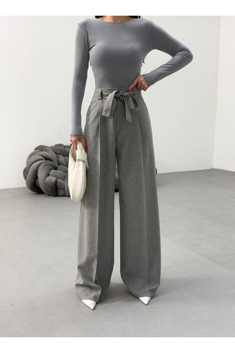 Sante Striped Waist Belt Palazzo Pants