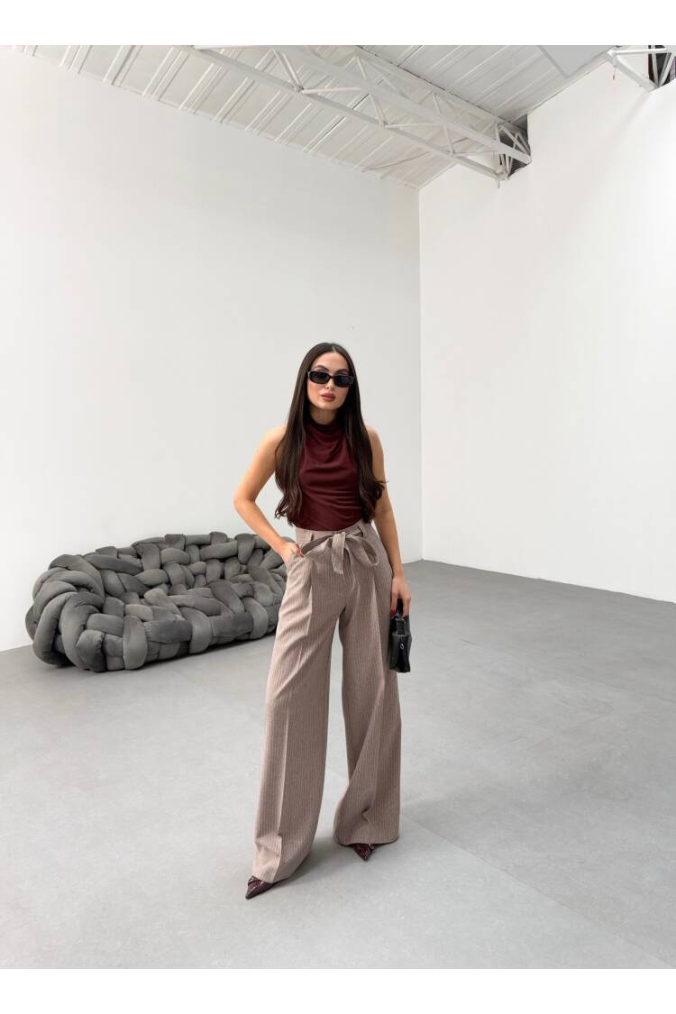 Sante Striped Waist Belt Palazzo Pants