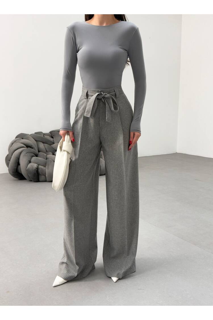 Sante Striped Waist Belt Palazzo Pants