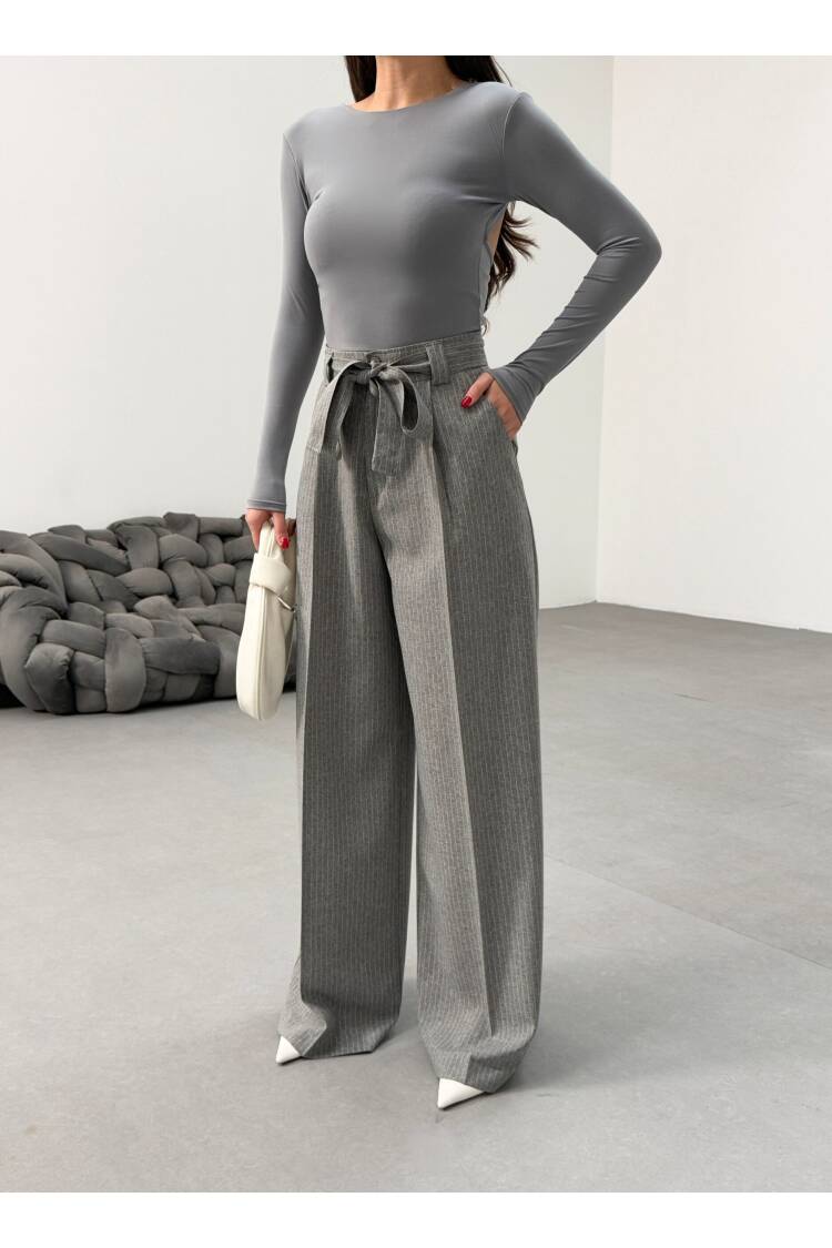 Sante Striped Waist Belt Palazzo Pants