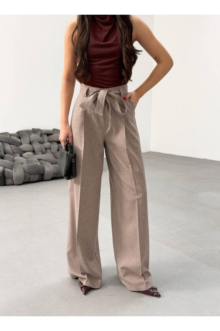 Sante Striped Waist Belt Palazzo Pants