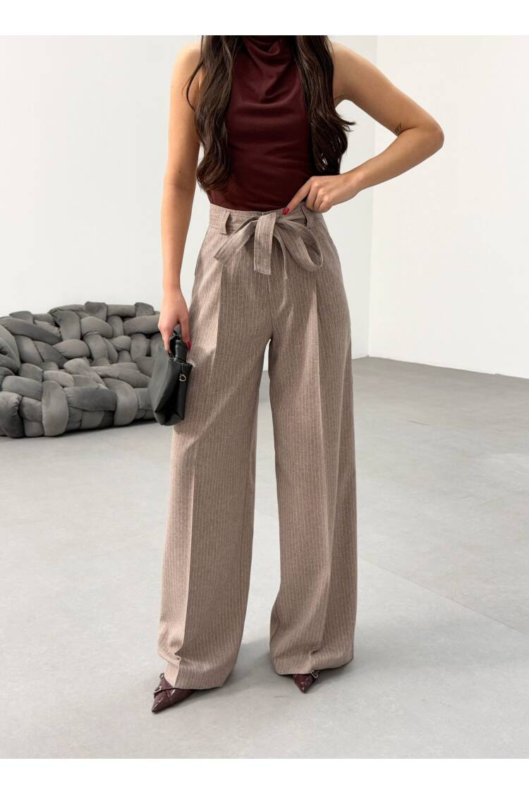 Sante Striped Waist Belt Palazzo Pants